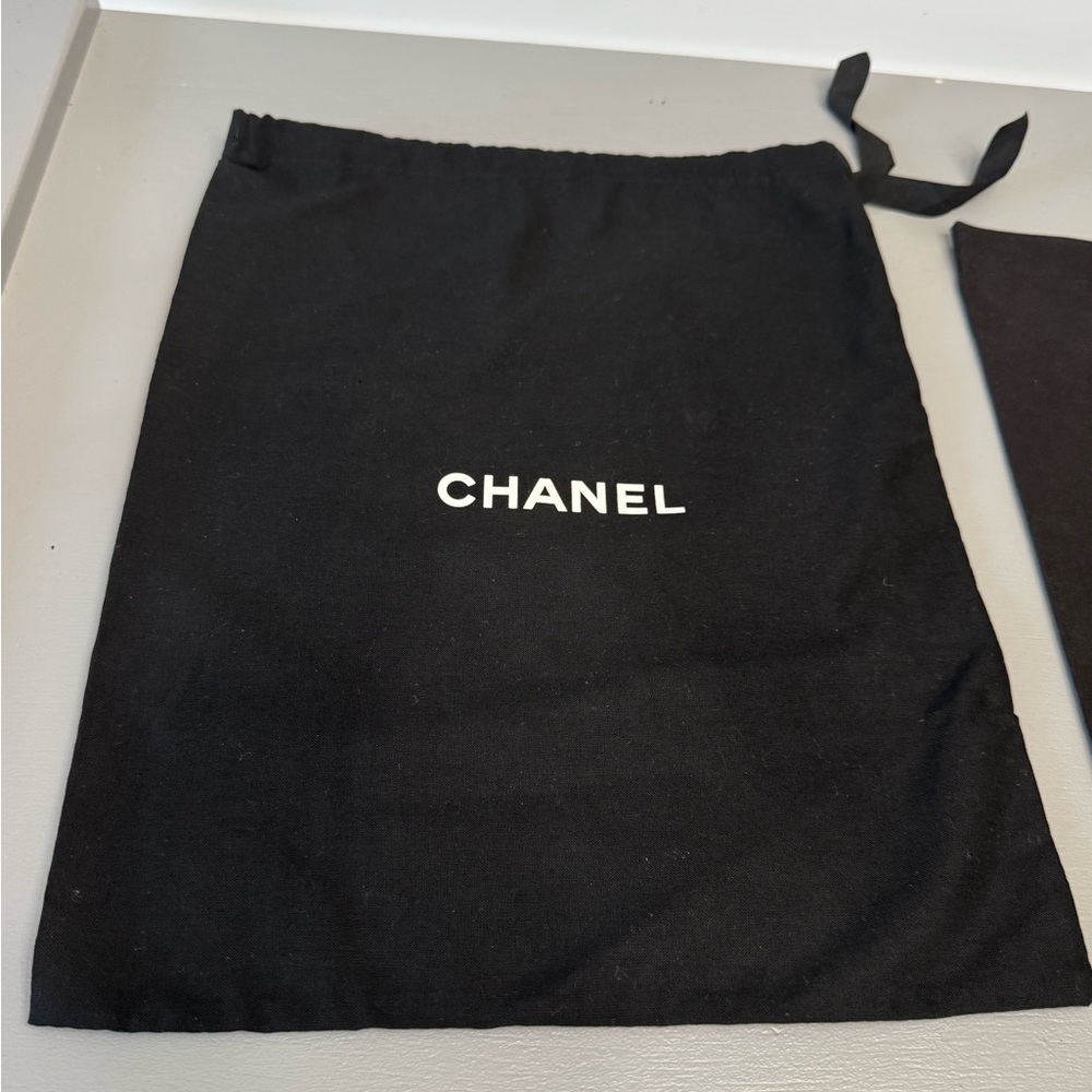 CHANEL 2 Black Drawstring Shoe Bags Pouch